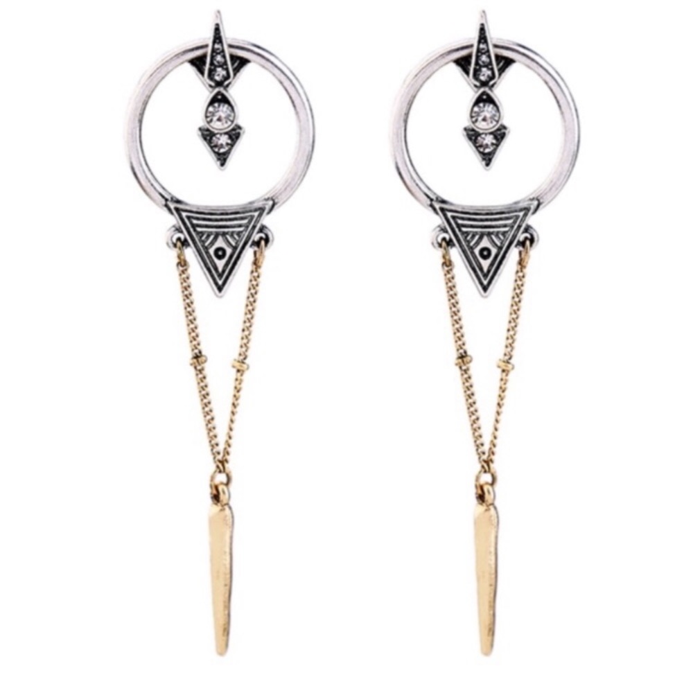 New”Two Tone Diamond Boho Earrings - Picture 4 of 7